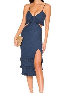 NWOT SAYLOR Navy Fringe Cutout Midi Dress